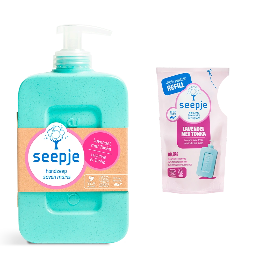 Handzeep Pakket Fles met 16 Navullingen | Lavendel met Tonka