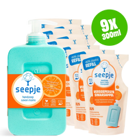 Handzeep Pakket Fles met 8 Navullingen| Versgeperste Sinaasappel