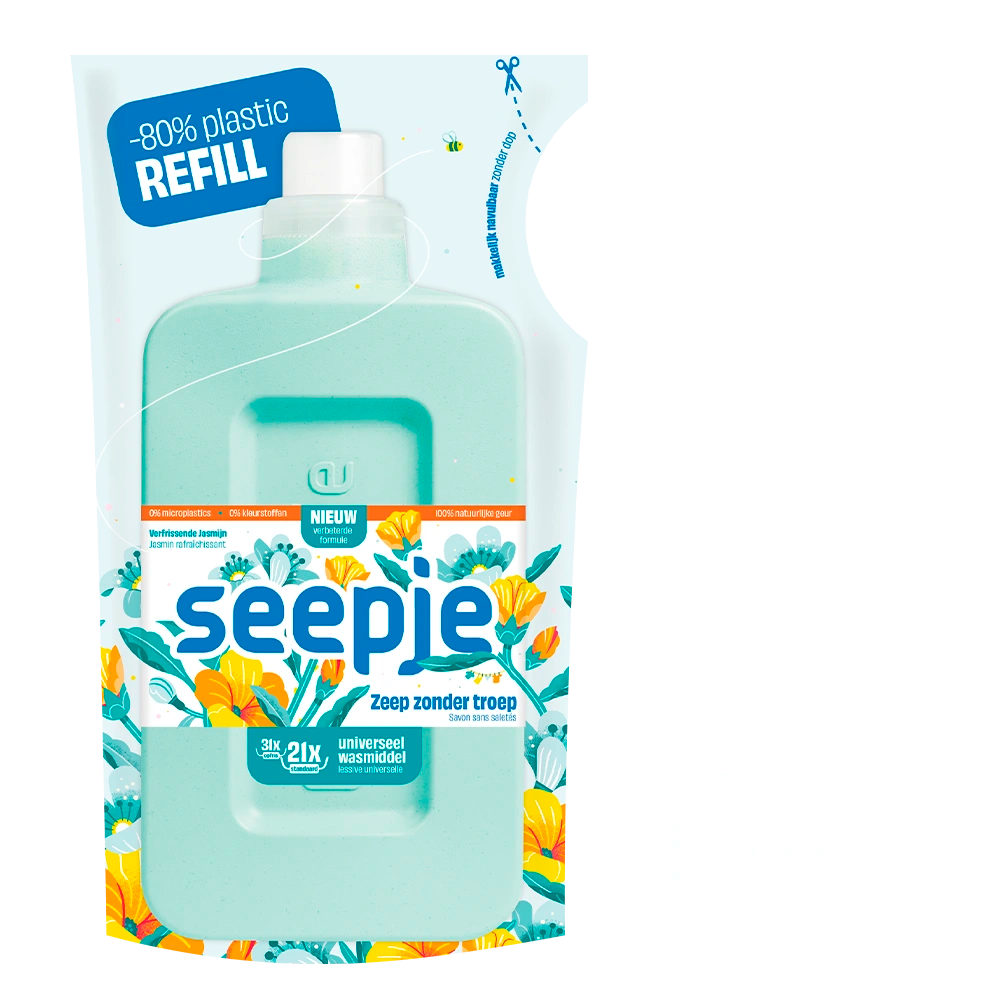 Aanbieding Natuurlijk Wasmiddel Seepje Pakket met 6 Navullingen | Universeel Verfrissende Jasmijn geur