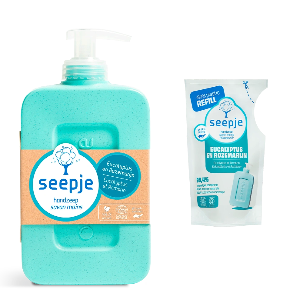 Handzeep Pakket Fles met 16 Navullingen | Eucalyptus en Rozemarijn