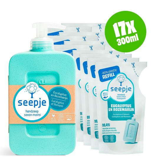 Handzeep Pakket Fles met 16 Navullingen | Eucalyptus en Rozemarijn