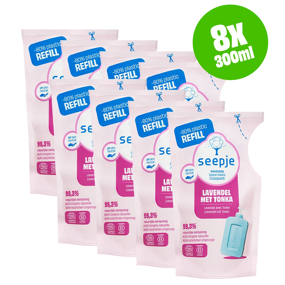 Handzeep Pakket met 8 Navullingen  | Lavendel met Tonka