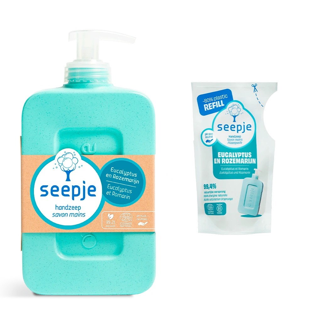 Handzeep Pakket Fles met 8 Navullingen | Eucalyptus en Rozemarijn