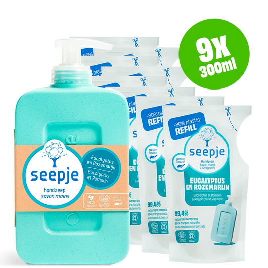 Handzeep Pakket Fles met 8 Navullingen | Eucalyptus en Rozemarijn