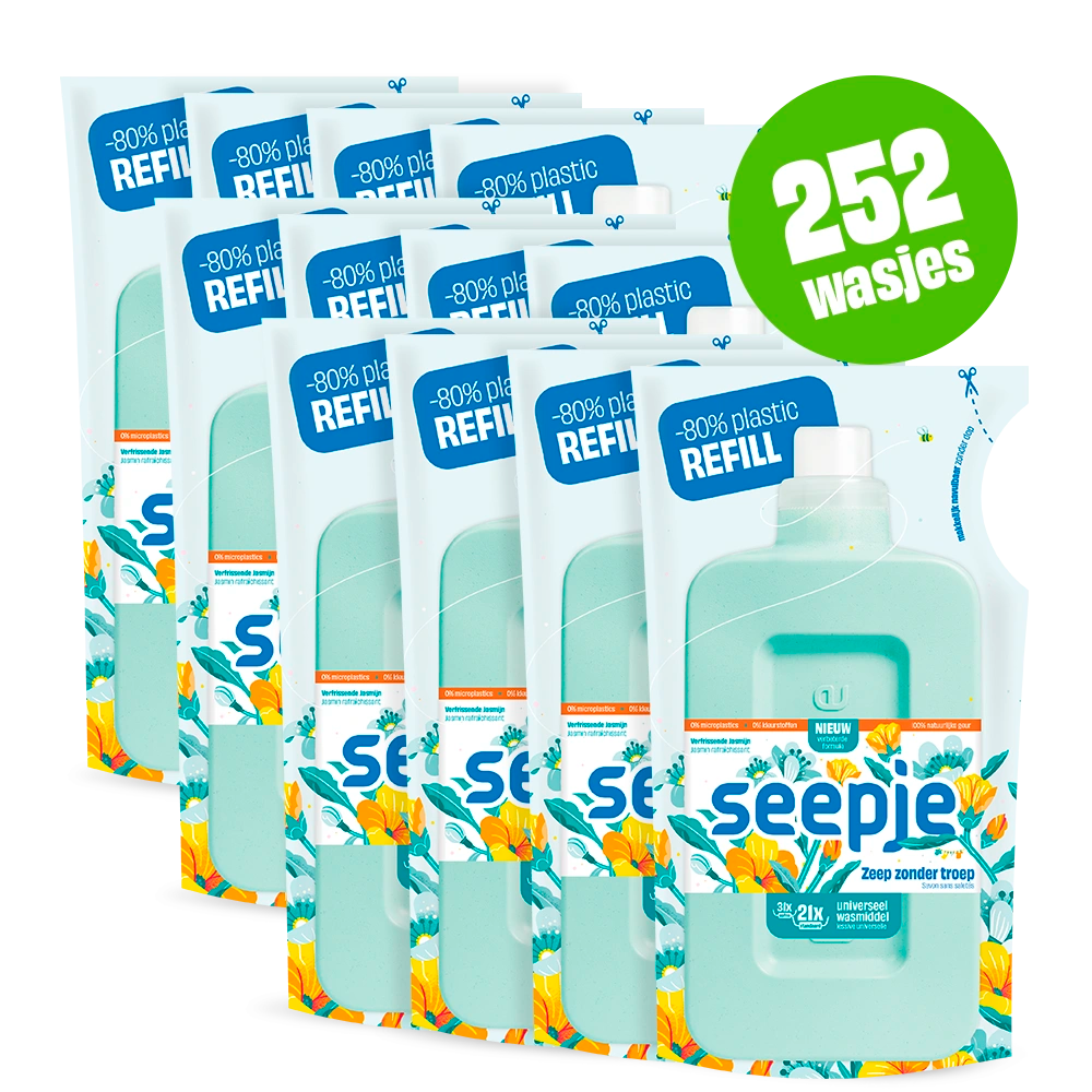 Natuurlijk Wasmiddel Pakket Seepje met 12 Navullingen | Universeel met Verfrissende Jasmijn geur