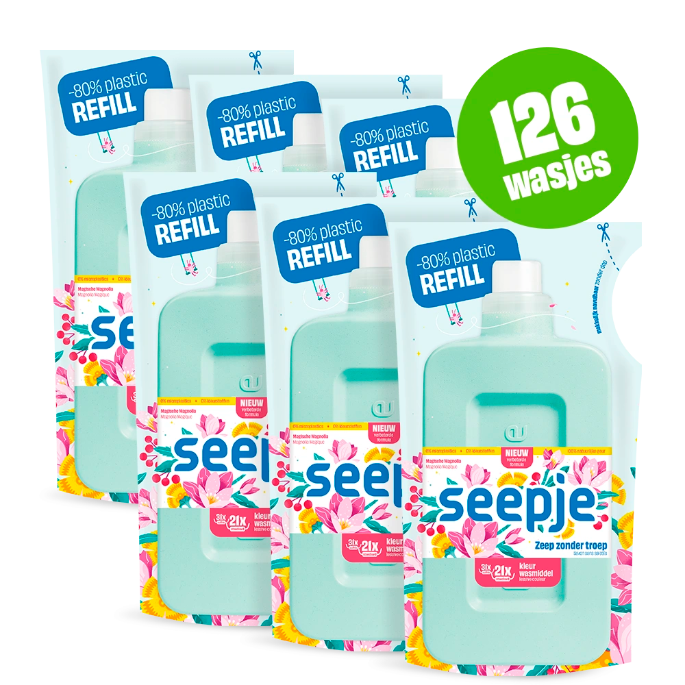 Wasmiddel Pakket met 6 Navullingen | Kleur met Magische Magnolia geur