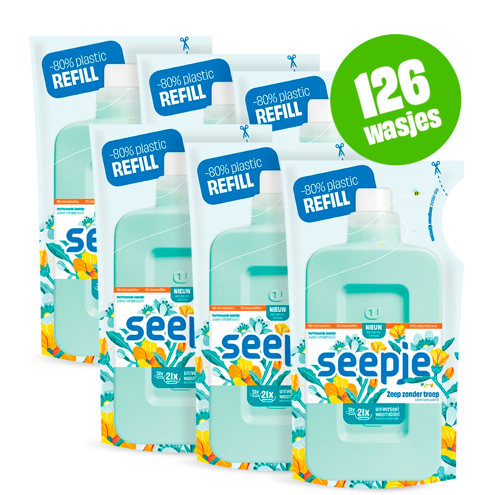 Natuurlijk Wasmiddel Pakket  Seepje met 6 Navullingen | Universeel met Verfrissende Jasmijn geur