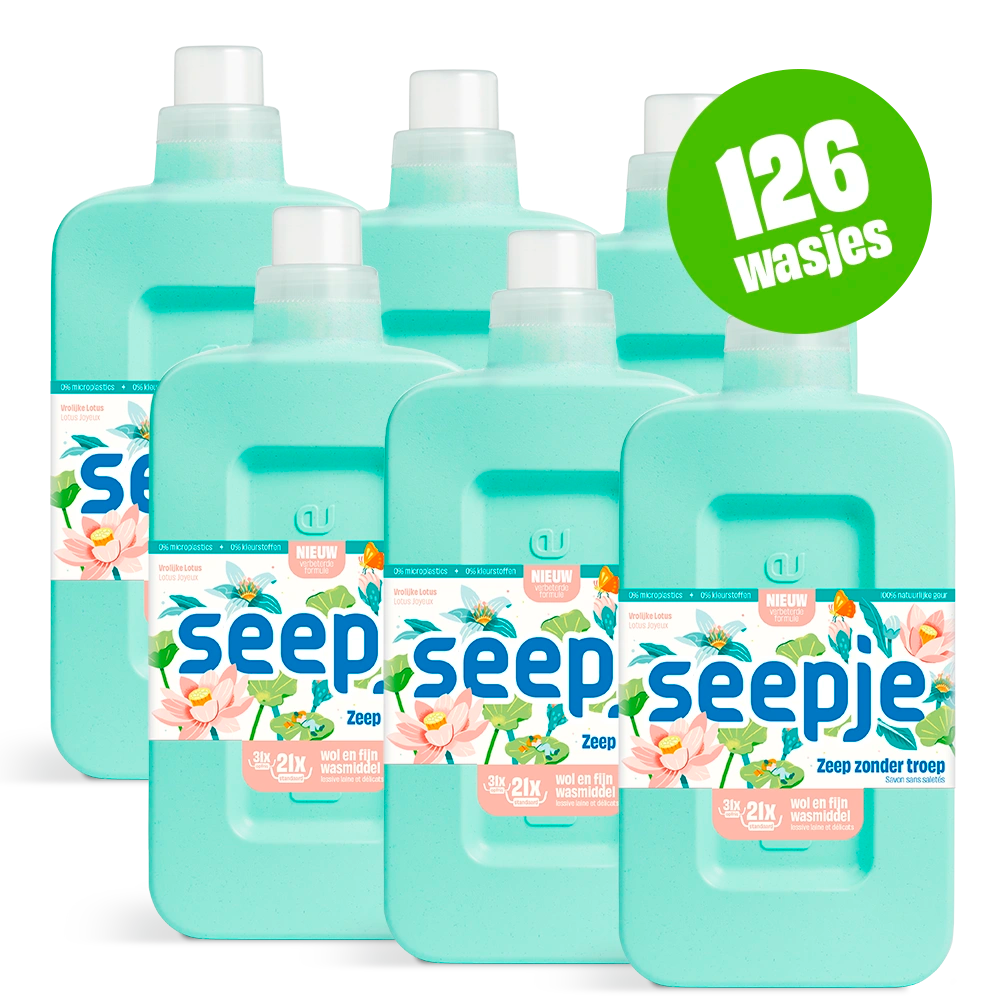 Natuurlijk Wasmiddel Pakket met 6 Flessen | Wol en Fijn met Vrolijke Lotus geur