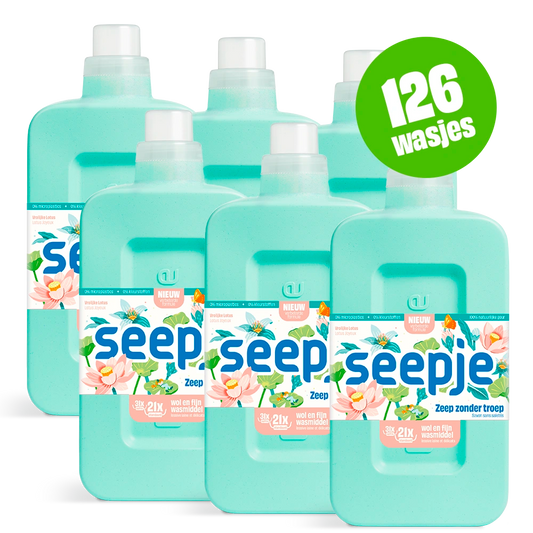 Natuurlijk Wasmiddel Pakket met 6 Flessen | Wol en Fijn met Vrolijke Lotus geur